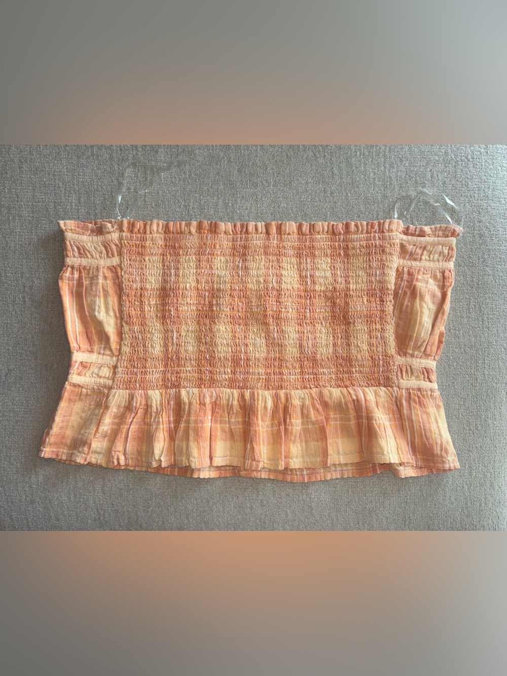 American Eagle Creamsicle Plaid Bandeau Top XL | Smocked Tube Top Cottagecore - Picture 4 of 4